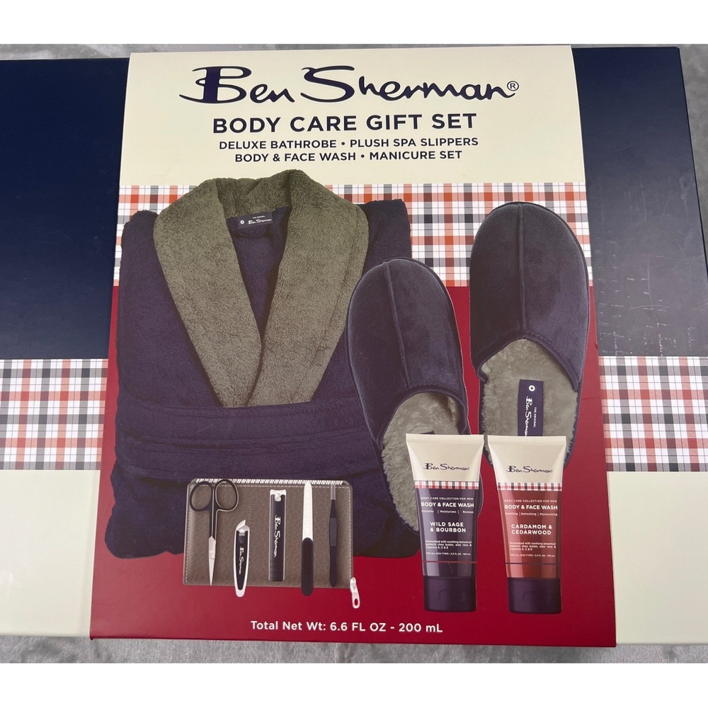 Ben Sherman Mens Body Care Gift Set Bathrobe Slippers Manicure Set Body Wash NEW